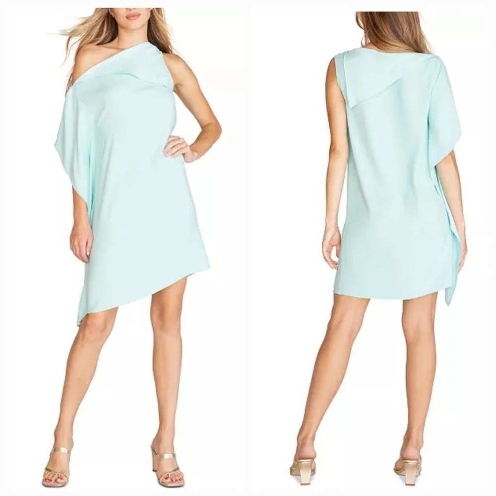 Trina Turk Ellyson Dress Sea Glass Blue Cowl Neck Cape Mini Dress‎ Size M NEW